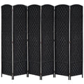 6 Ft Tall Indoor Portable Folding Room Divider, 6 Panels Hand-Woven Privacy Screens, Black