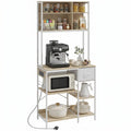 Baker's Rack with Microwave Stand & 6 Hooks for Small Kitchens, 80 x 40 x 181 cm, Oak