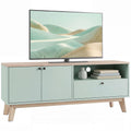 TV Stand for up to 36 in TVs with 2 Doors, Open & Adjustable Shelf, Light Green