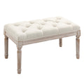 80cm End of Bed Bench, Button Tufting Bench with Fluted Wood Legs, Cream White