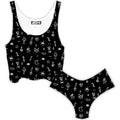 Black Pattern Crop Top and Booty Shorts Combo