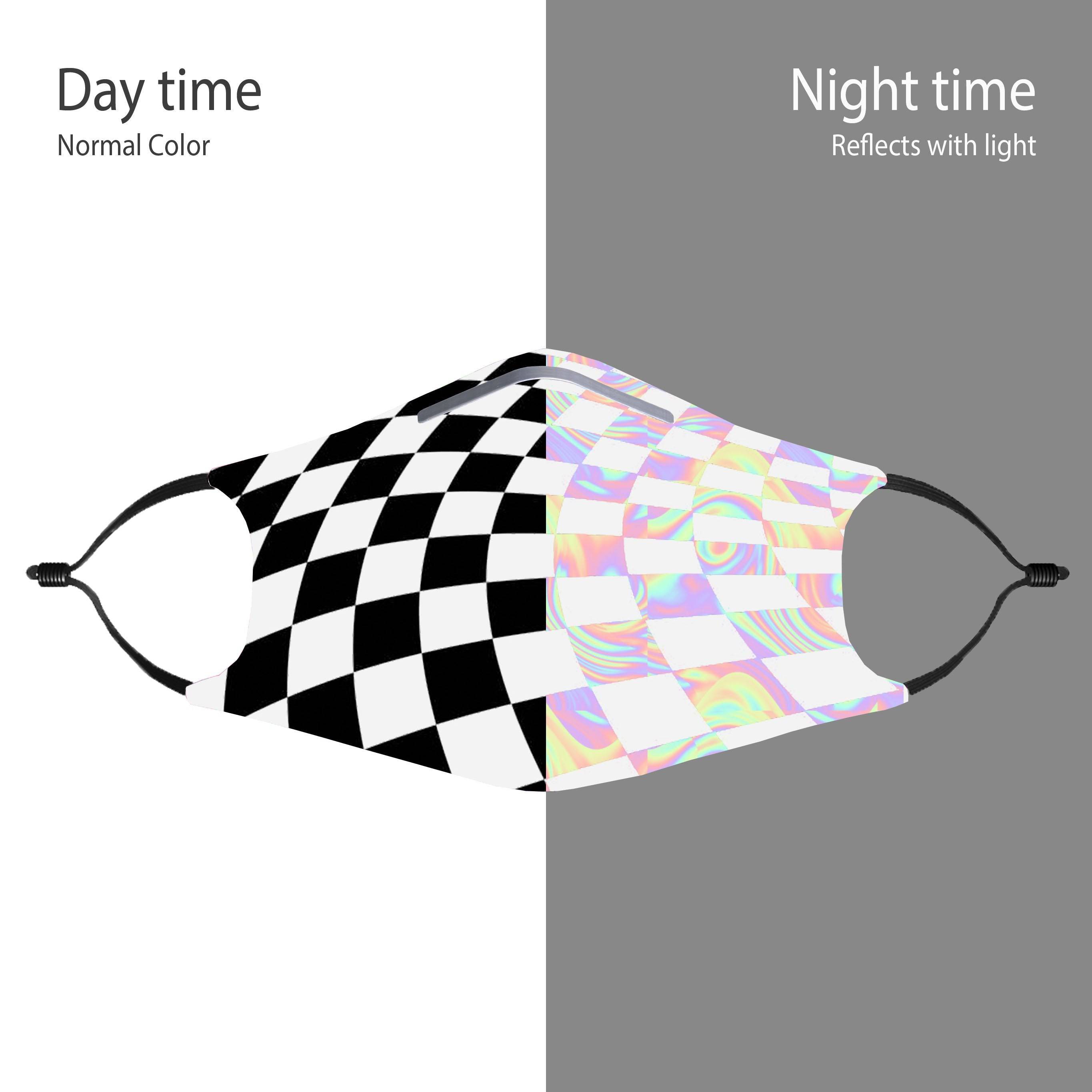 Light Reactive Checkered White Face Mask With (4) PM 2.5 Carbon Inserts