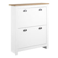 Slim Shoe Organizer Cabinet with 2 Flip Drawers for 12 Pairs for Entryway, Hallway, White