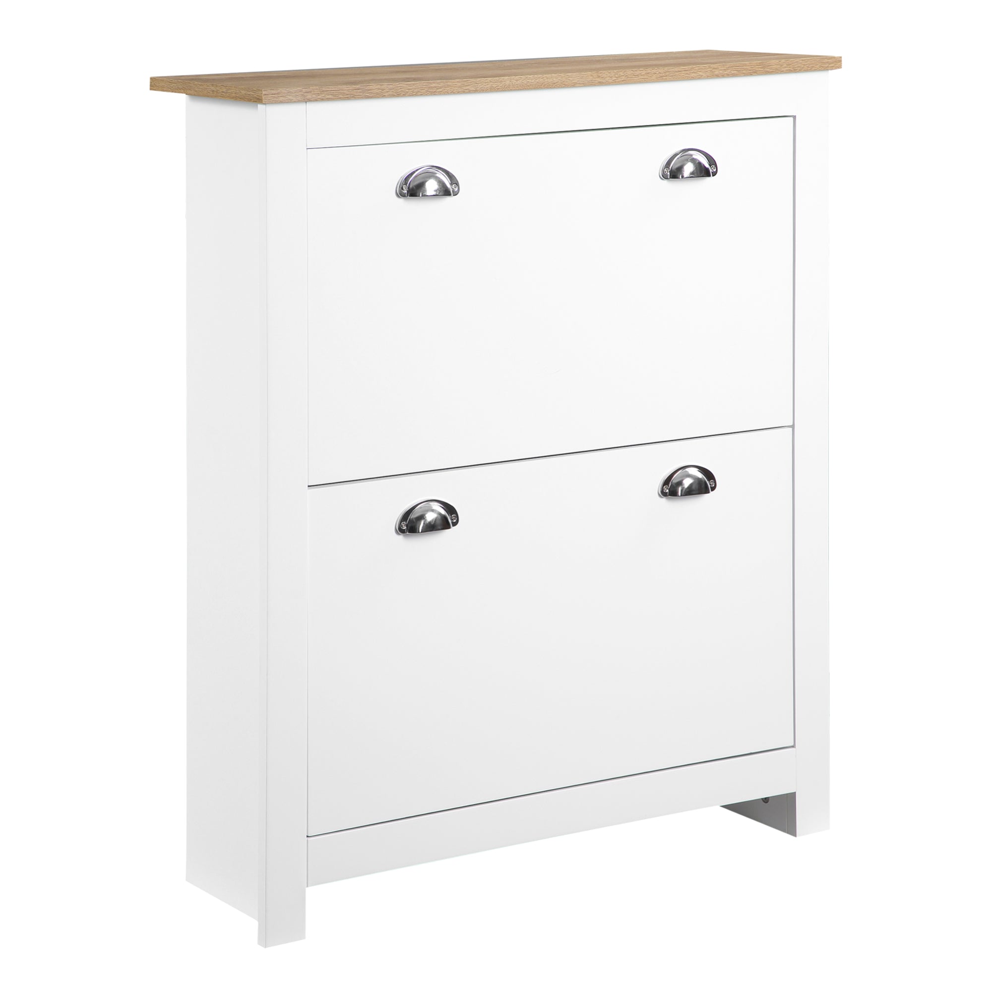 Slim Shoe Organizer Cabinet with 2 Flip Drawers for 12 Pairs for Entryway, Hallway, White