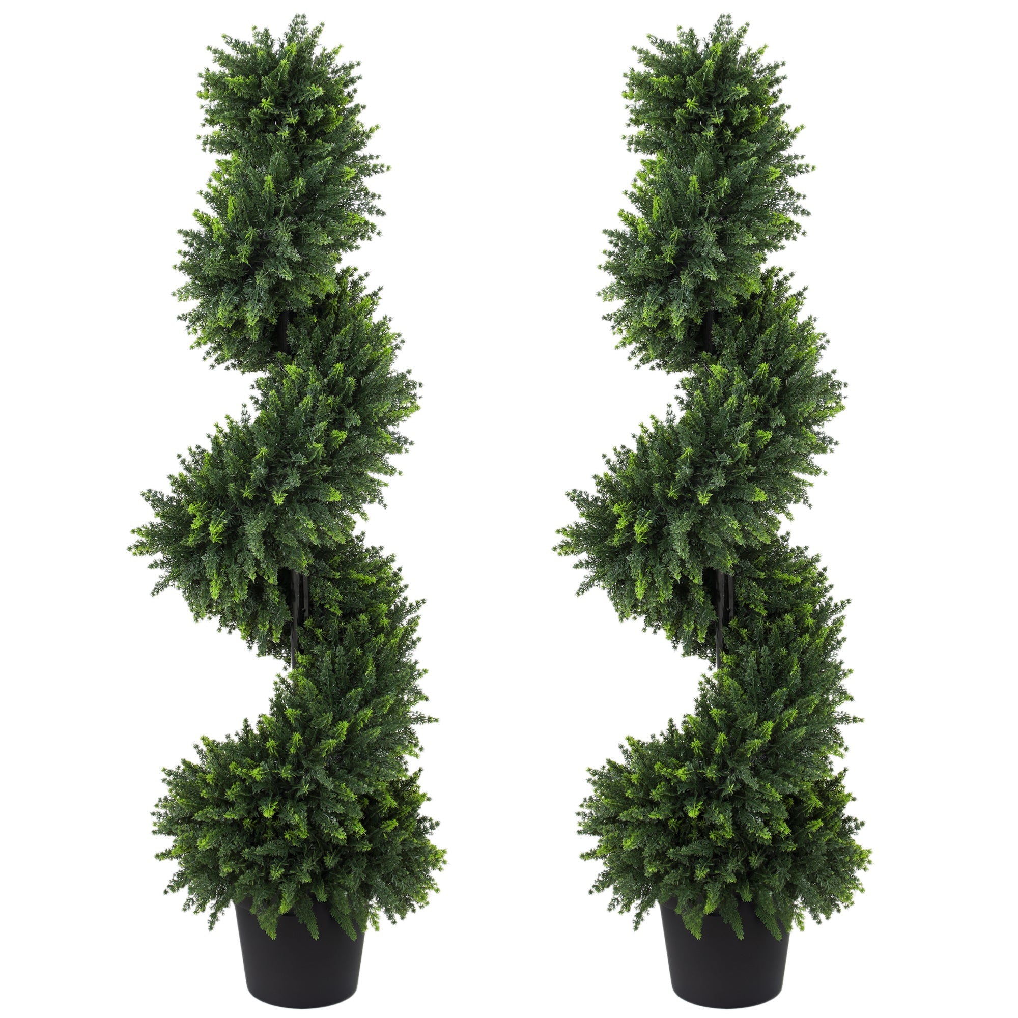 Set of 2 Spiral Cypress Artificial Trees in Pots, 120 cm Tall, Deep Green
