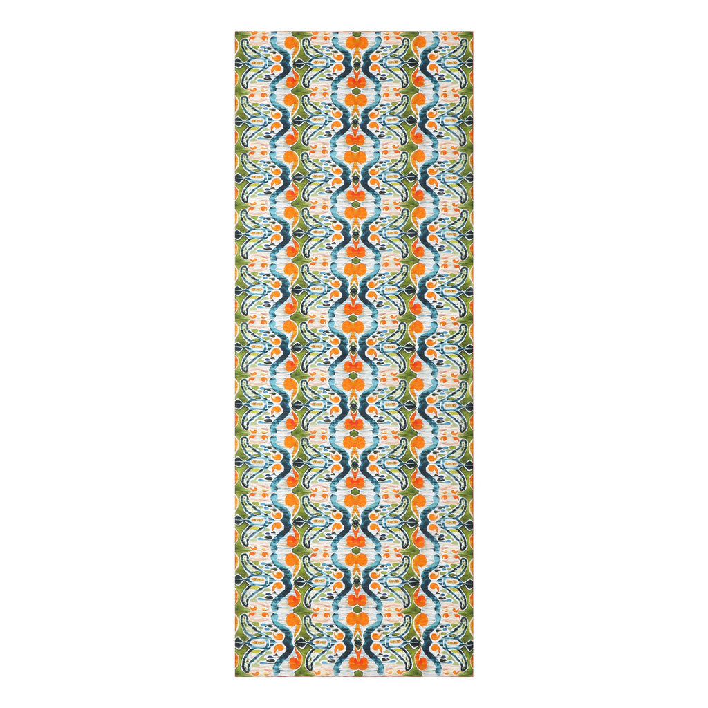 Green and Orange Silk Scarf with Ikat Print