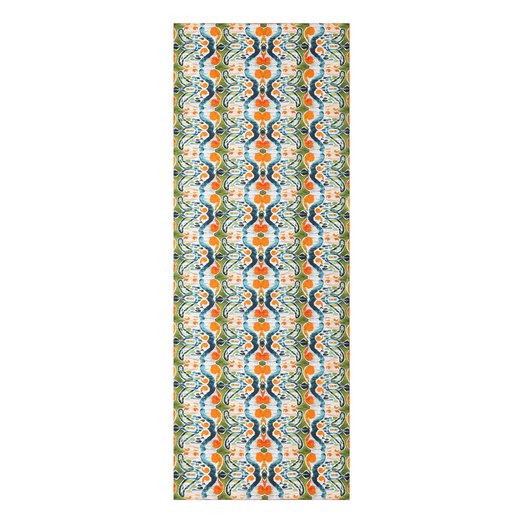 Green and Orange Silk Scarf with Ikat Print