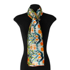 Green and Orange Silk Scarf with Ikat Print