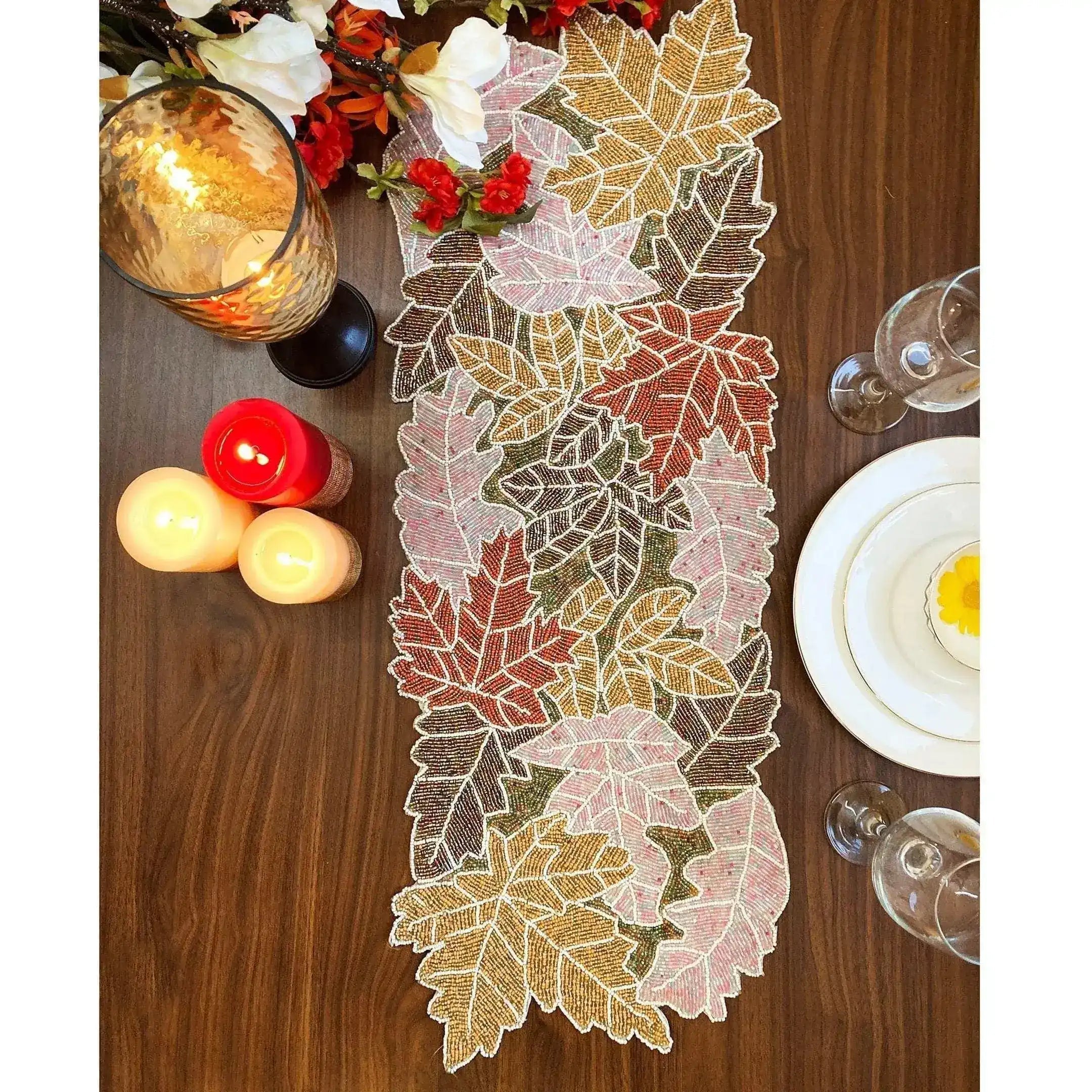 For the Love of Maple Leaves Beaded Table Runner