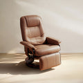 EaseRest Manual Recliner Chair with Faux Leather Upholstered & Wooden Base, Brown