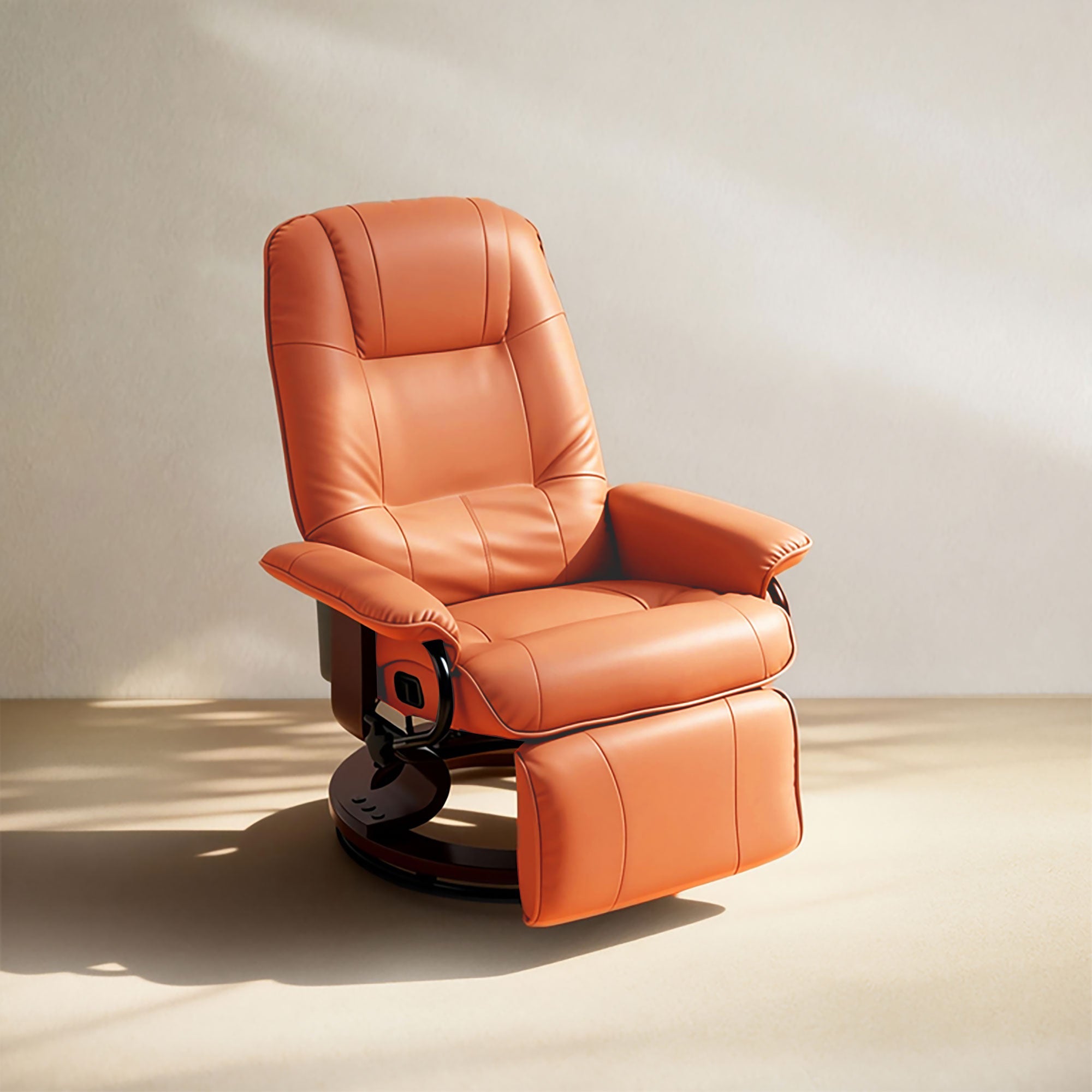 EaseRest Faux Leather Recliner Chair, Swivel Recliner w/ Footrest, Armrest & Wood Base, Orange