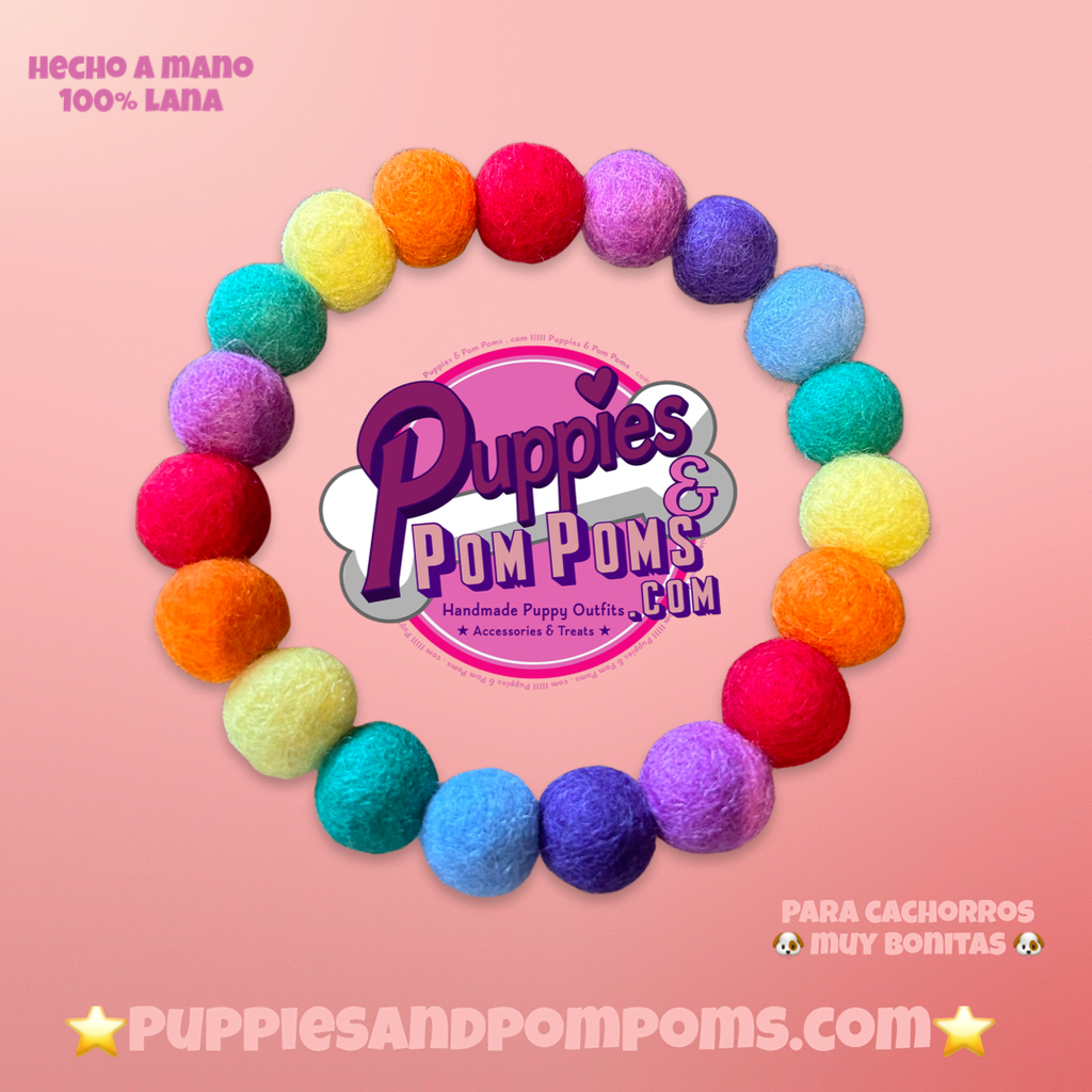 Collar para perro con pompones personalizados - Bolas de 2 cm arcoíris brillantes