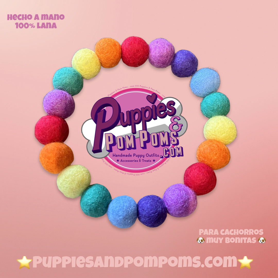 Collar para perro con pompones personalizados - Bolas de 2 cm arcoíris brillantes
