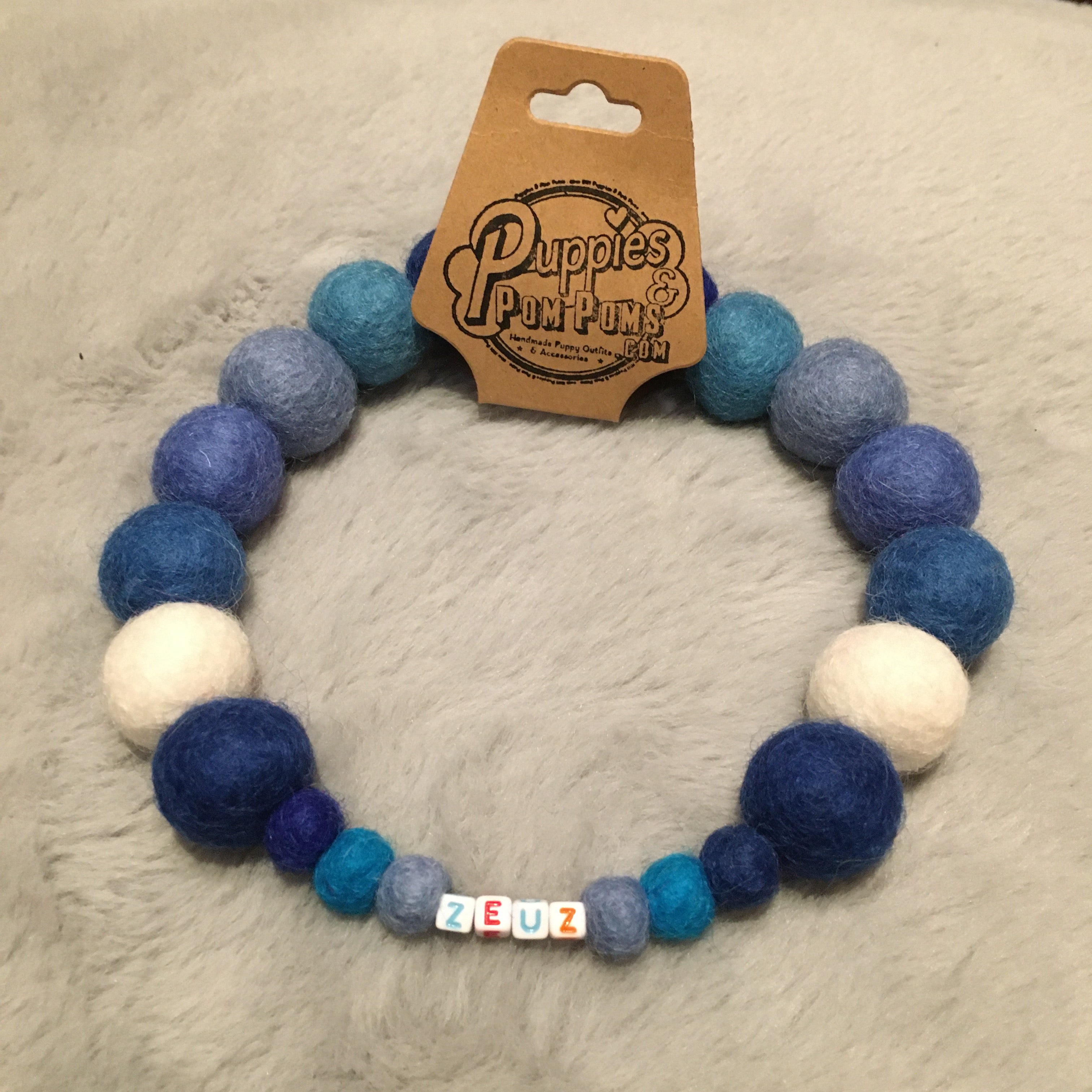 Collare personalizzato per cani con pon pon - Blu