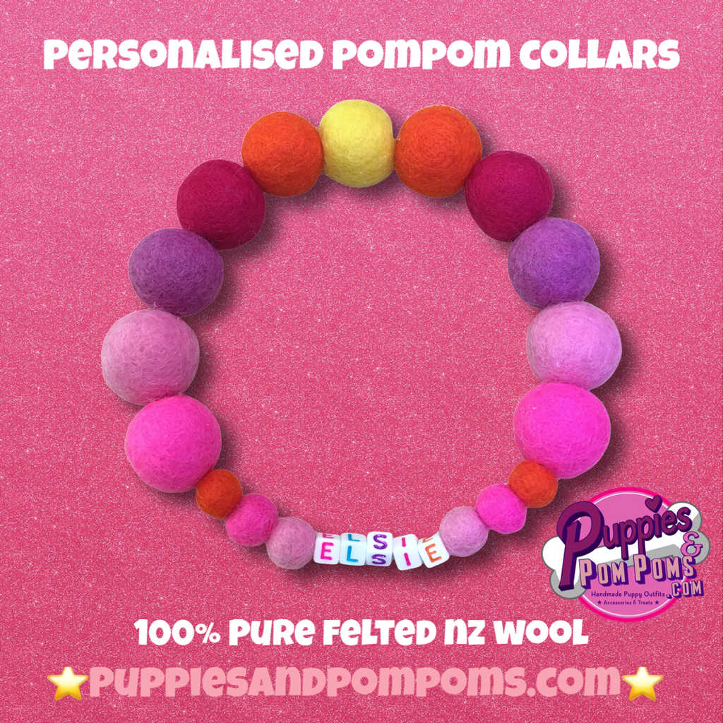 Pink - Personalised Pom Pom Dog Collar