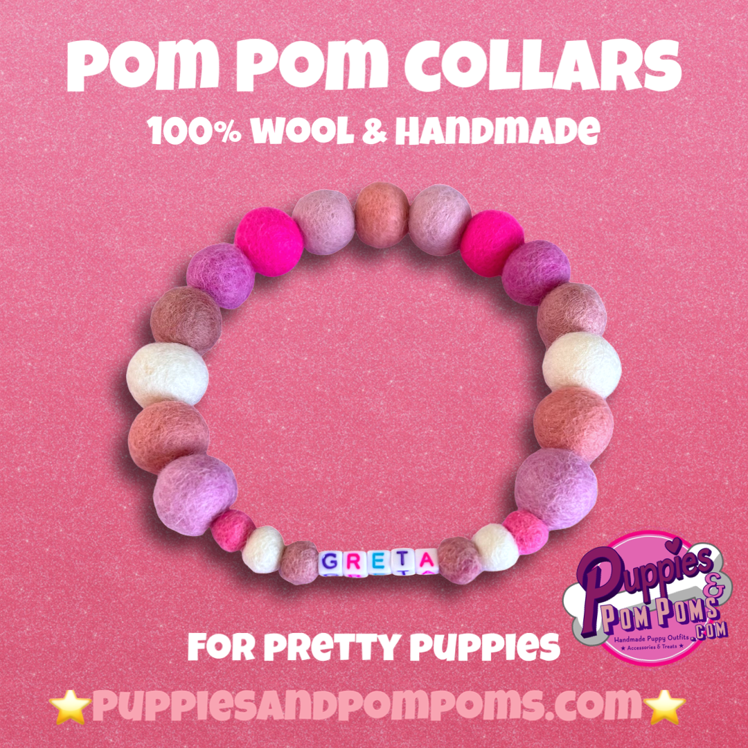 Baby Pink Mix - Personalised Pom Pom Dog Collar