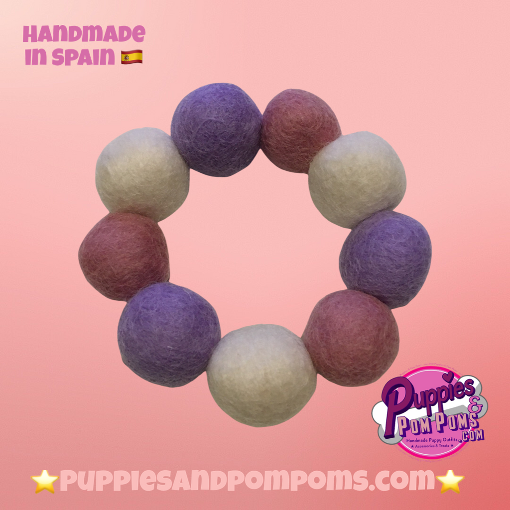 Pom Pom Bracelet - Pink, Lavender & White