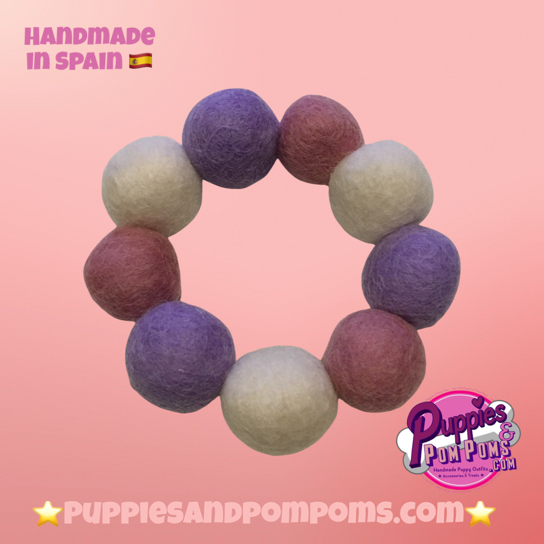 Pom Pom Bracelet - Pink, Lavender & White