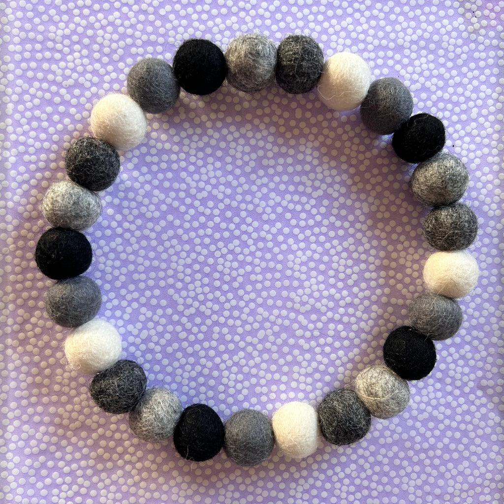 Personalised Pom Pom Dog Collar - Black, Greys & Ivory