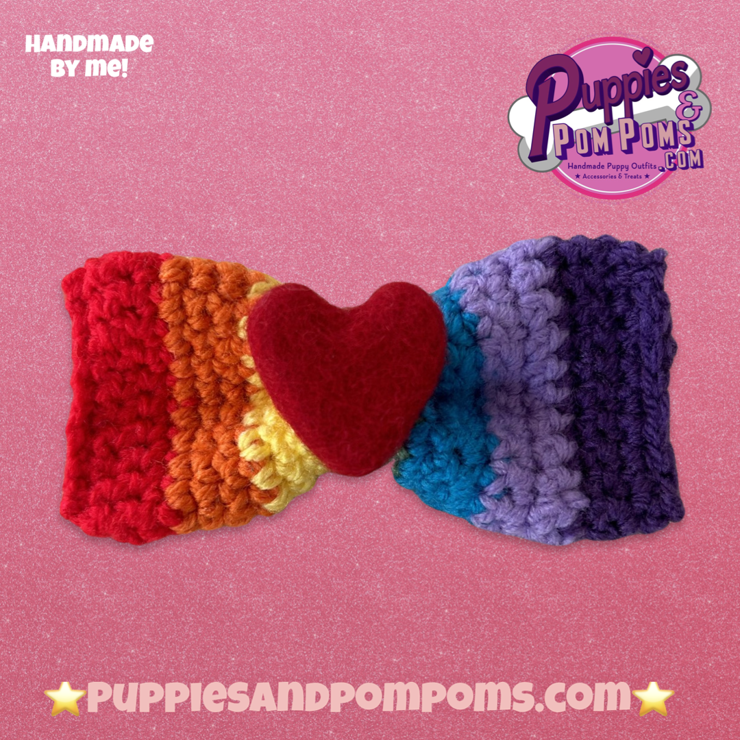 Handmade Dog Bow Tie - Rainbow Love Crochet