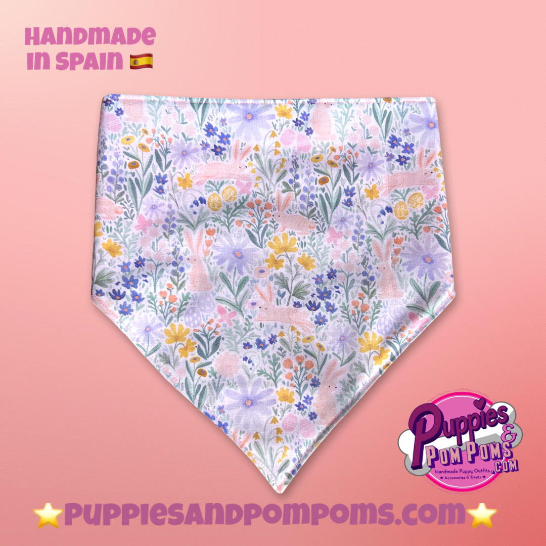 Spring Bunnies Pink Vichy Dog Bandana - Snap On