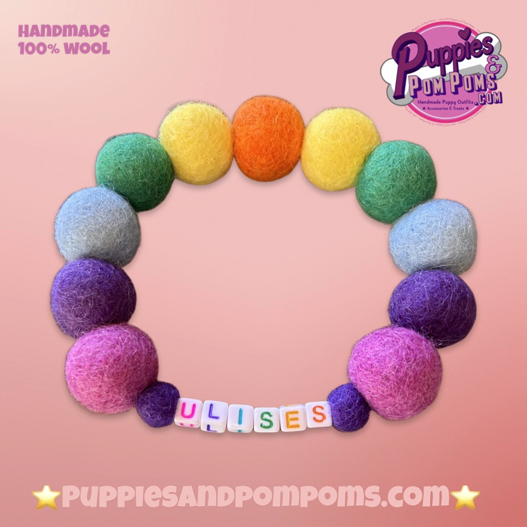 Collar para perro con pompones personalizados - Bolas de 2 cm arcoíris brillantes