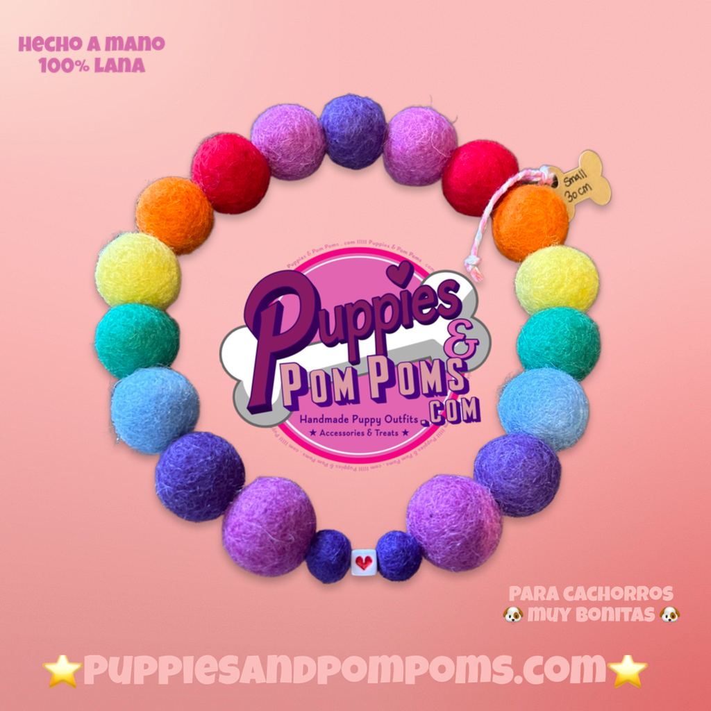 Collar para perro con pompones personalizados - Bolas de 2 cm arcoíris brillantes