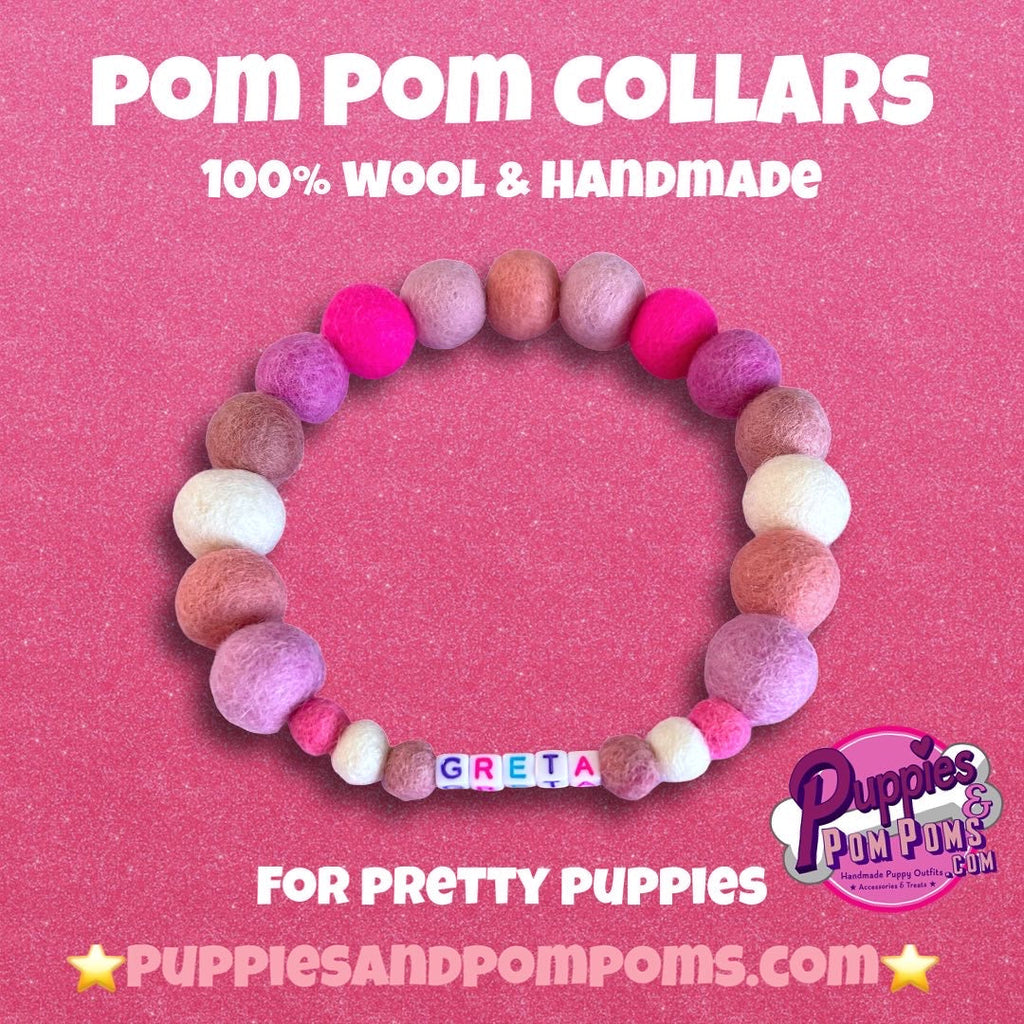 Baby Pink Mix - Personalised Pom Pom Dog Collar
