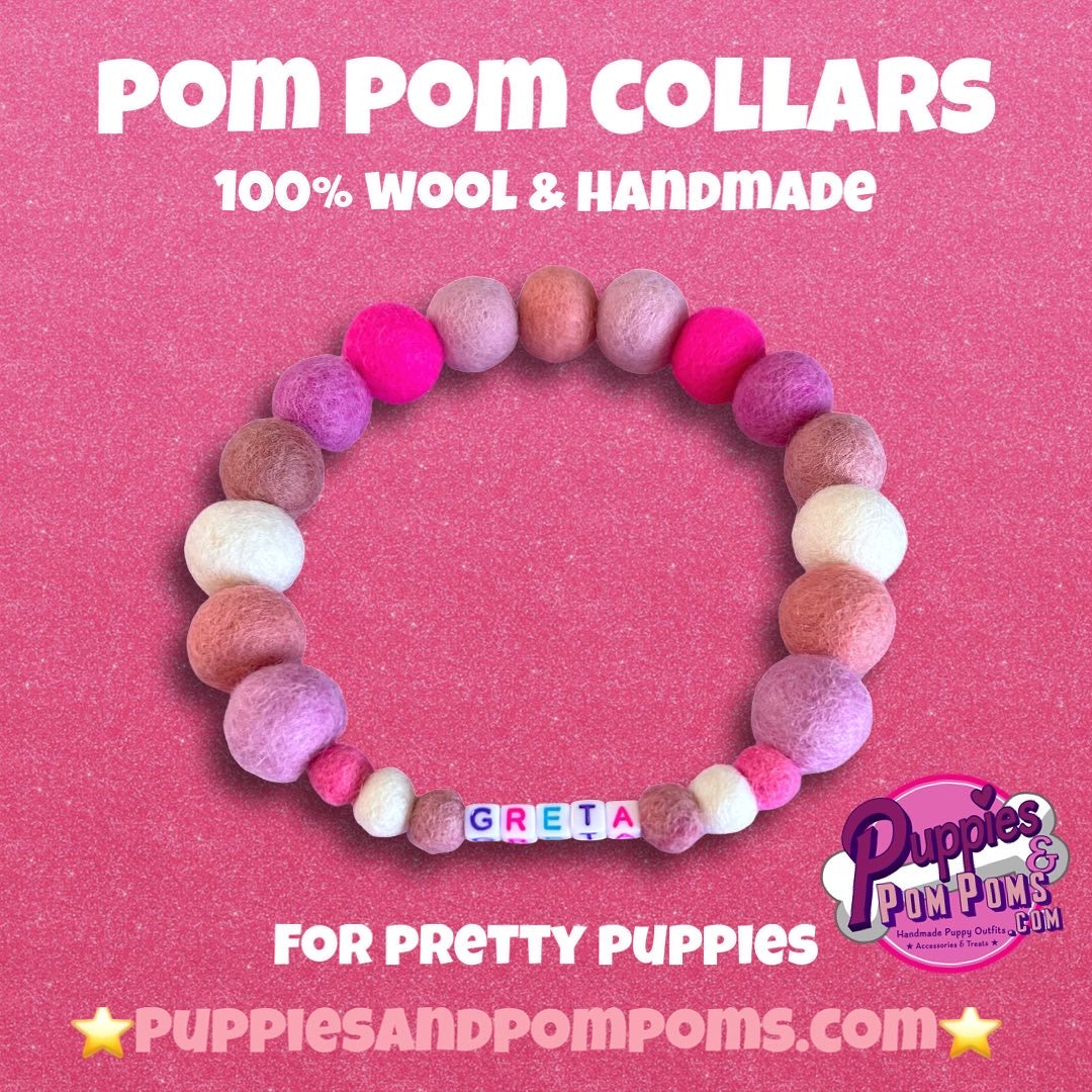 Baby Pink Mix - Personalised Pom Pom Dog Collar