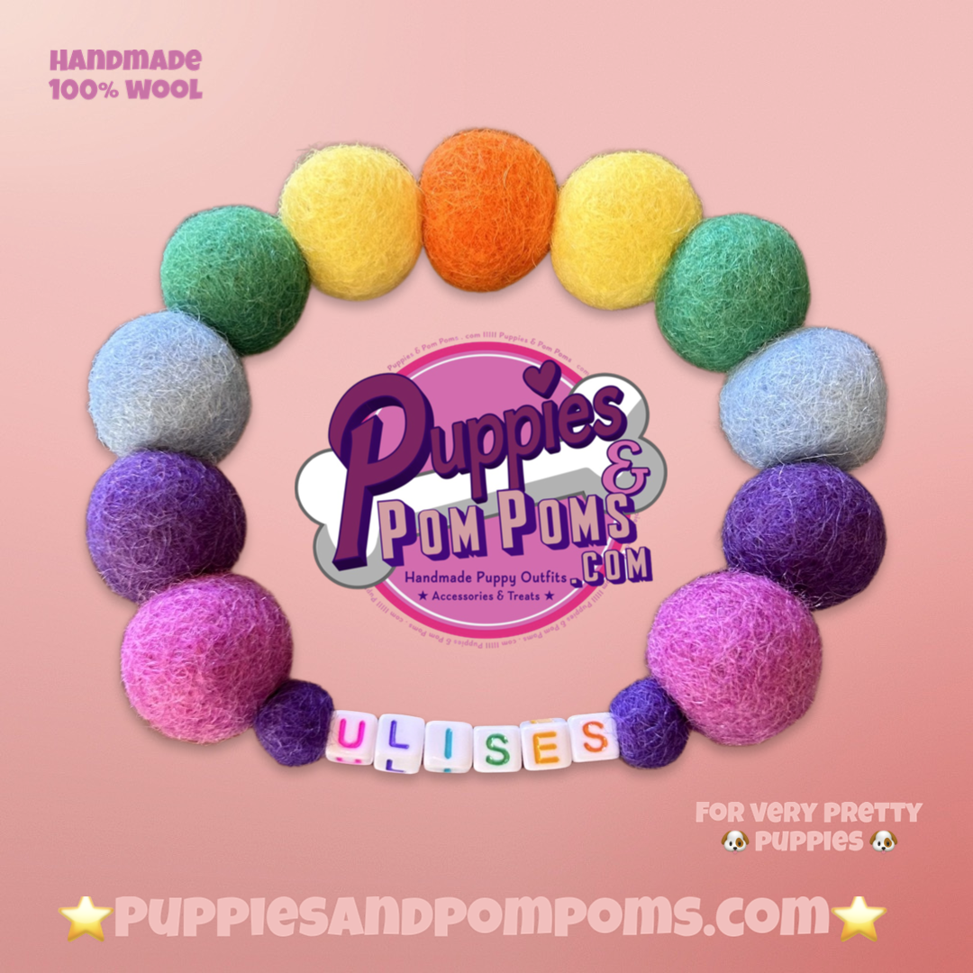 Collar para perro con pompones personalizados - Bolas de 2 cm arcoíris brillantes