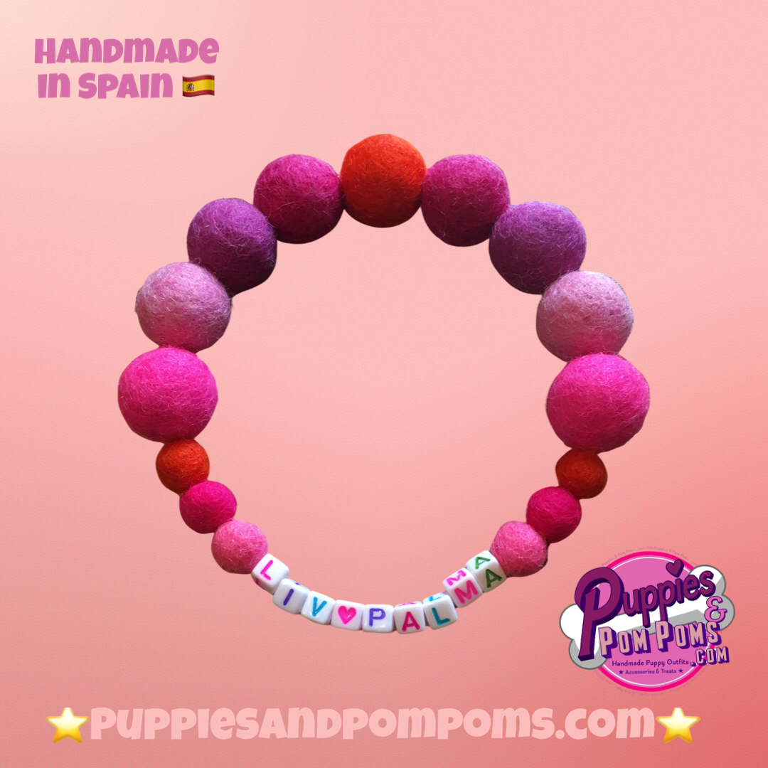 Pink - Personalised Pom Pom Dog Collar