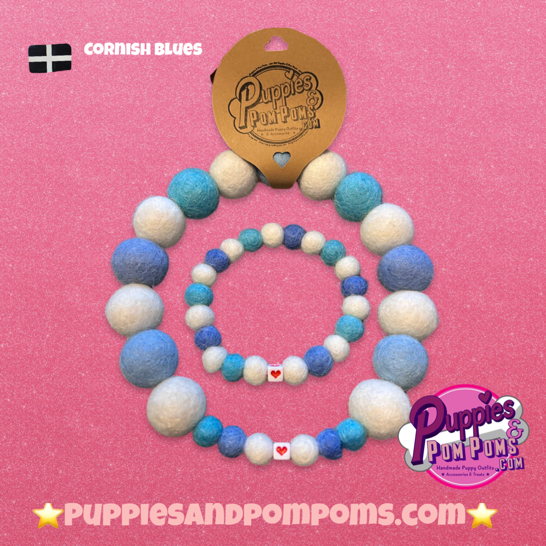 Pom Pom Bracelet - Cornish Blues / Baby Blues - Small Balls