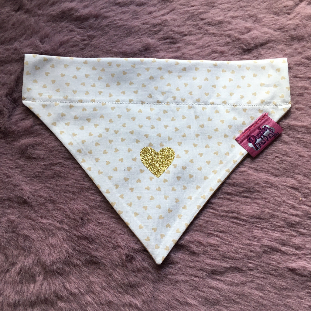 White & Latte Love Hearts Dog Bandana - Slim Opening