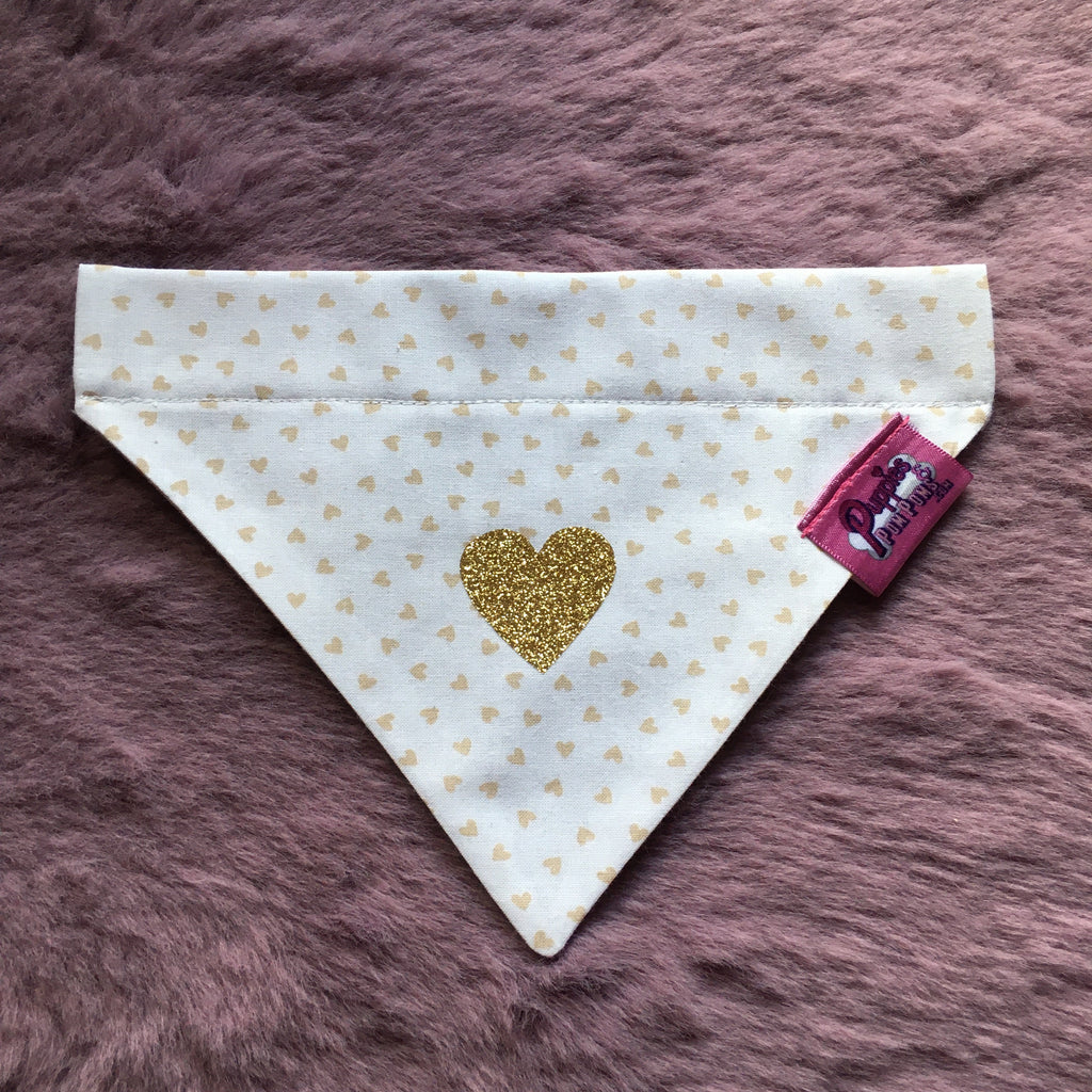 White & Latte Love Hearts Dog Bandana - Slim Opening