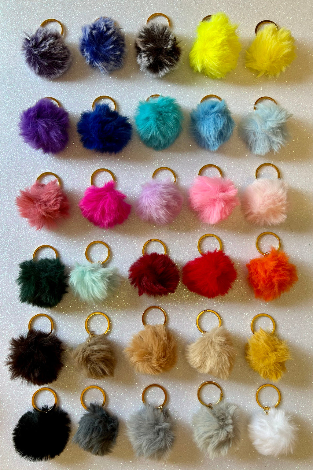 Mixed colours - Mini PomPom Keyrings - (without clips)