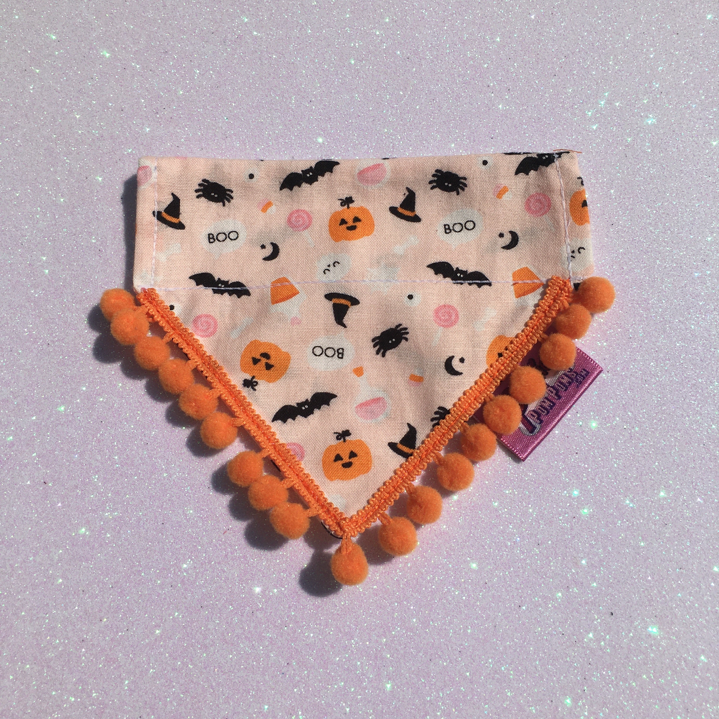 Boo! Halloween Pumpkins and Creepy Critters PomPom Bandana