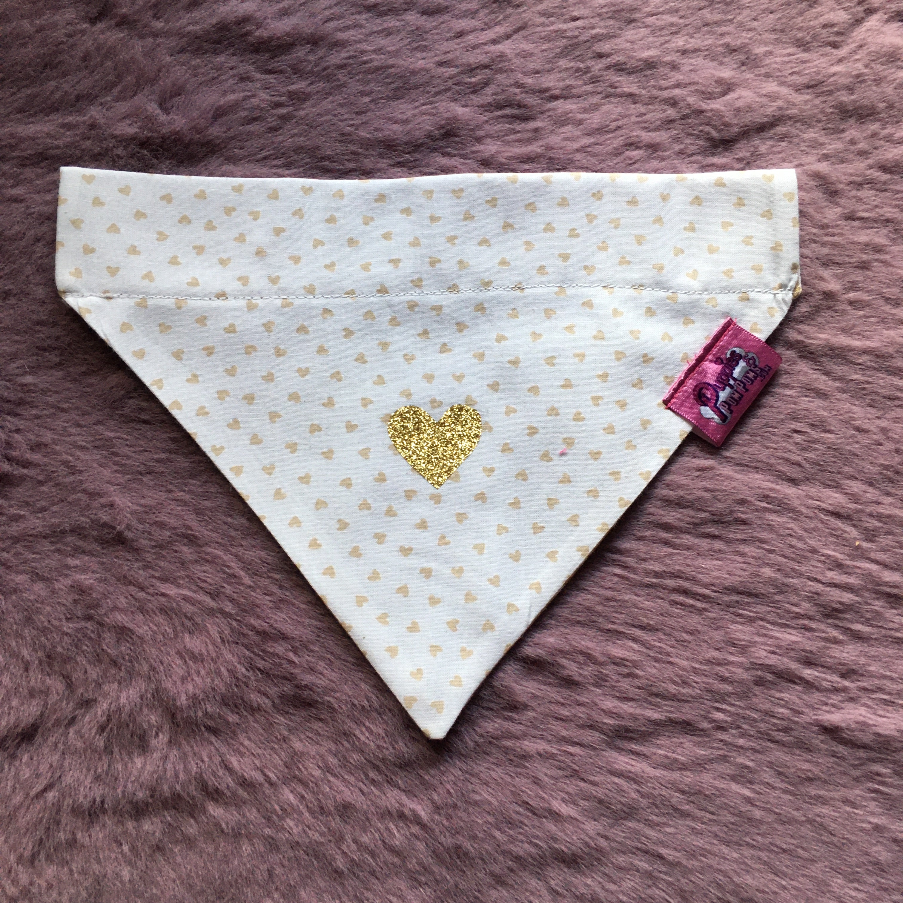 White & Latte Love Hearts Dog Bandana - Slim Opening