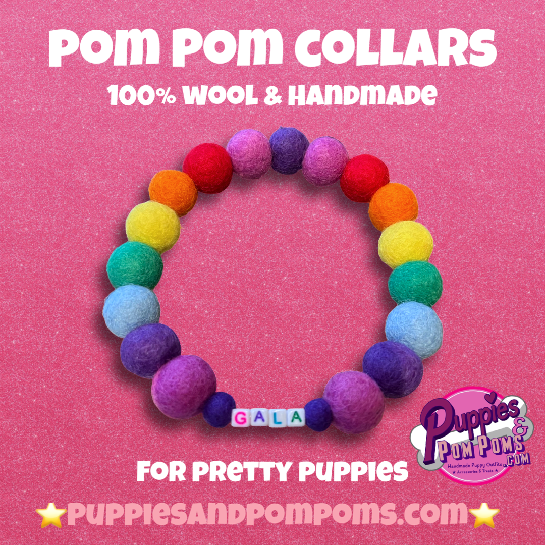 Collar para perro con pompones personalizados - Bolas de 2 cm arcoíris brillantes