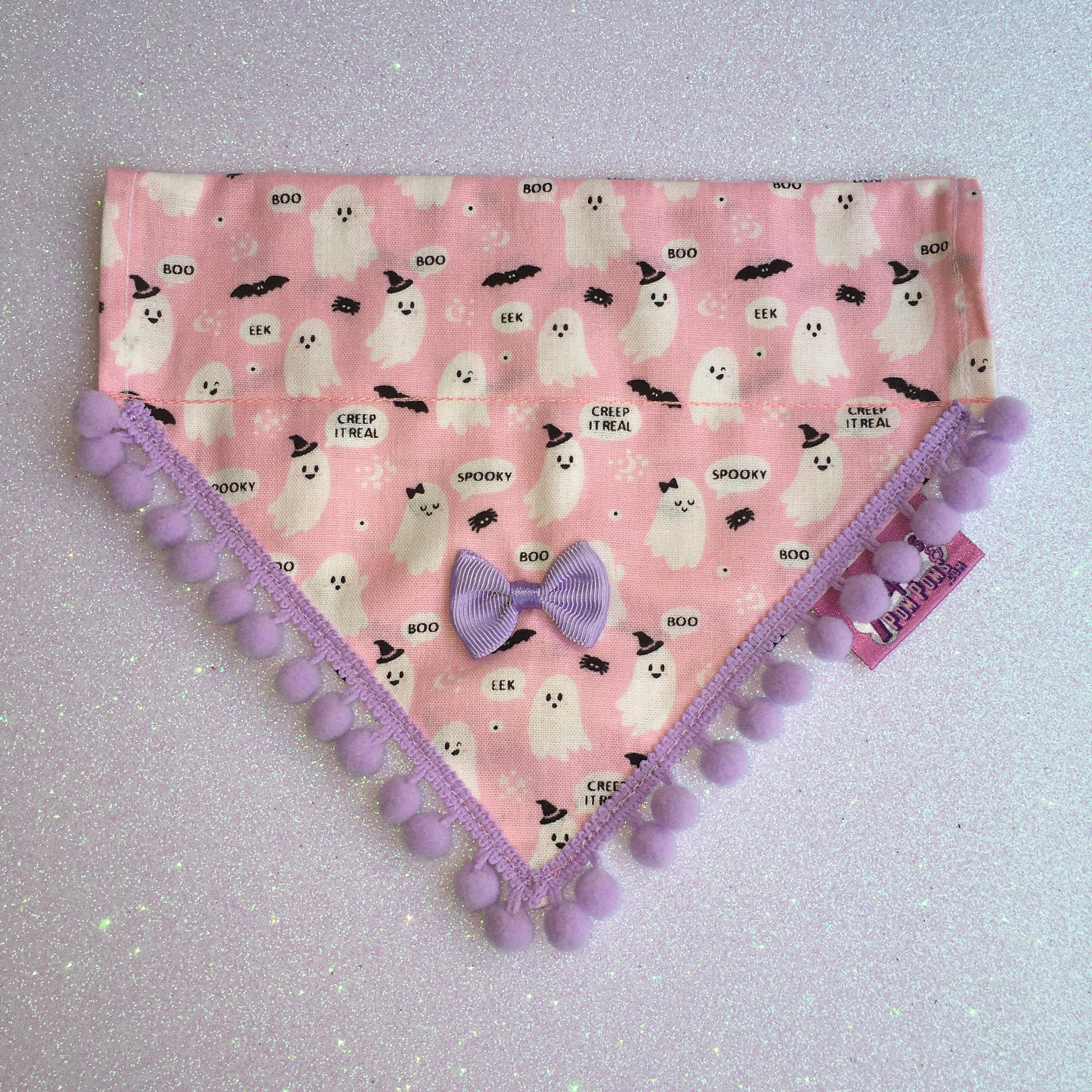 Cute Pink Ghosts! Halloween Pompom Dog Bandana