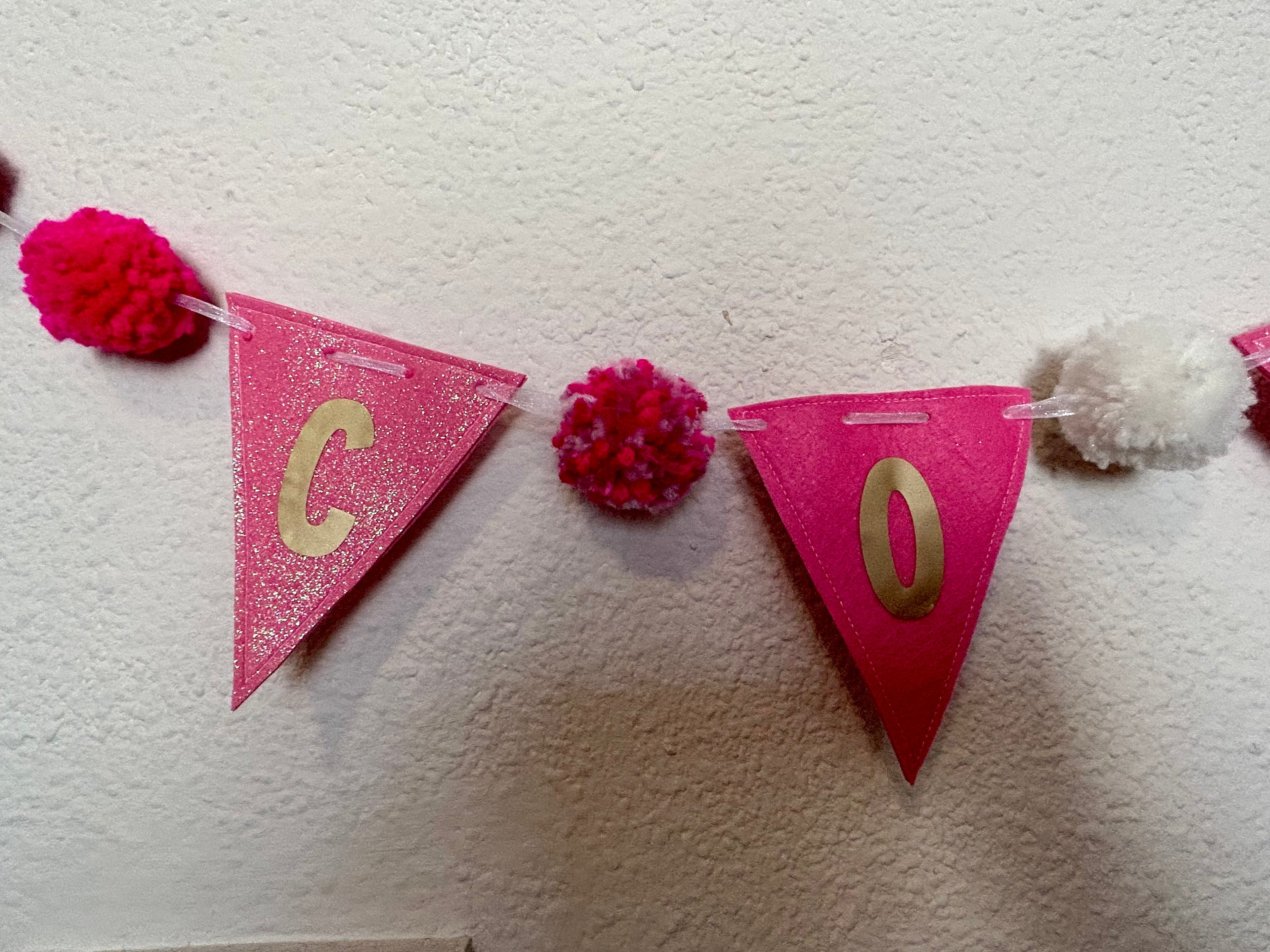 Pom Pom Garland -  Personalised Birthday Bunting - Pink