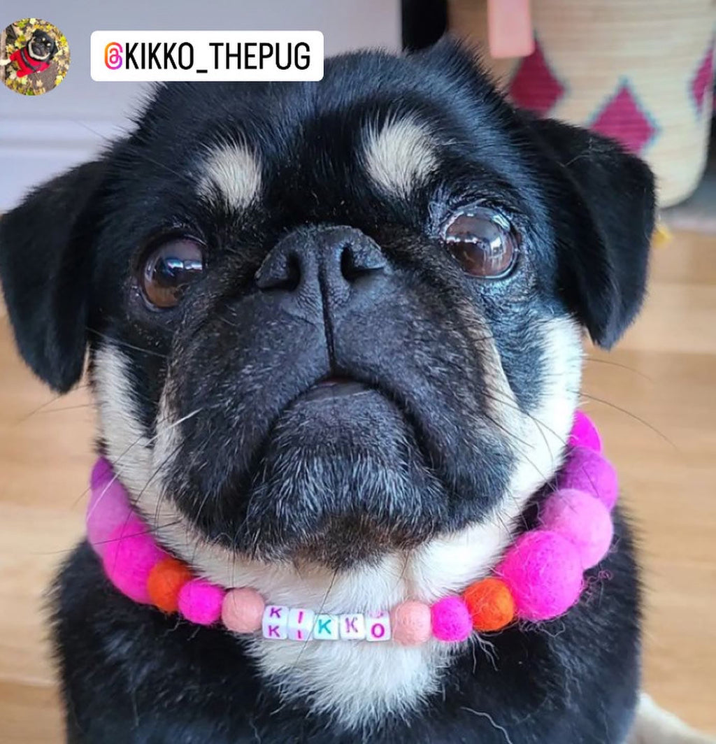 Pink - Personalised Pom Pom Dog Collar