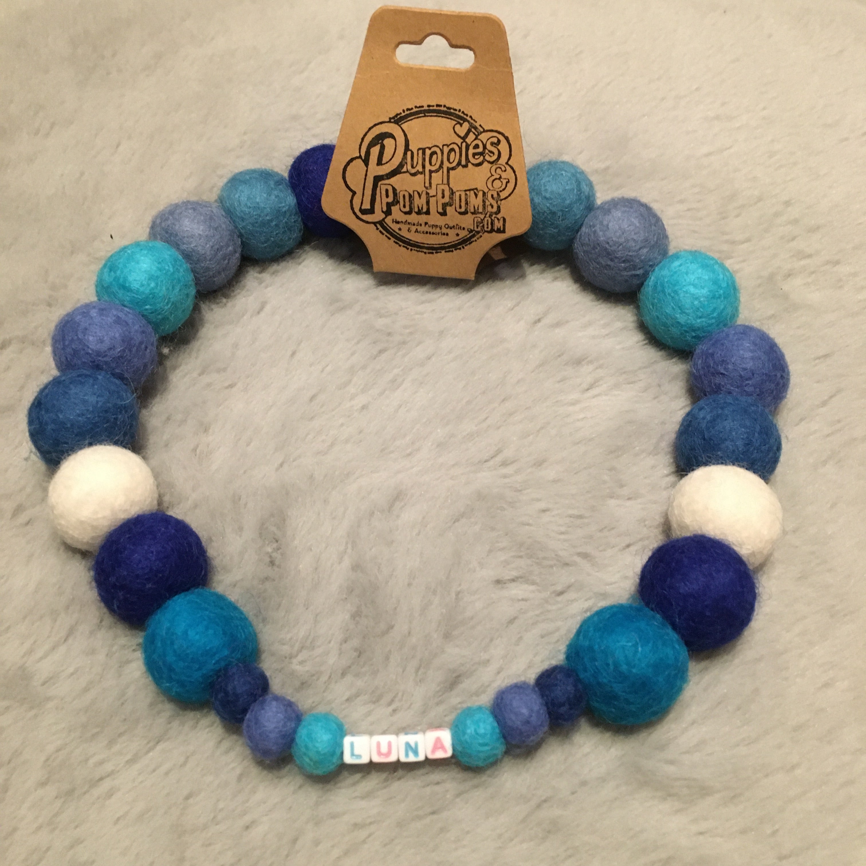 Collare personalizzato per cani con pon pon - Blu