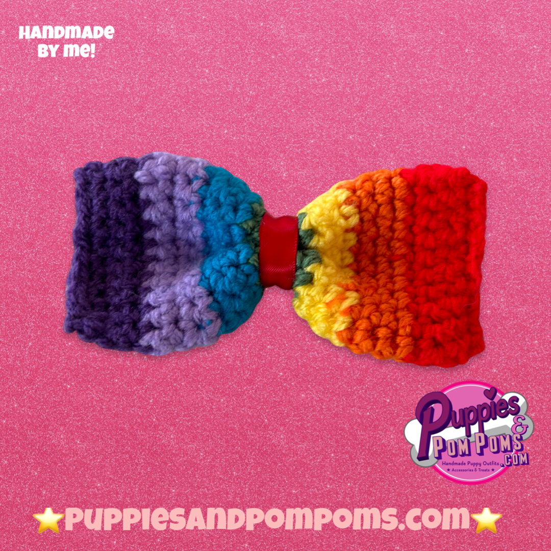 Handmade Dog Bow Tie Rainbow Crochet