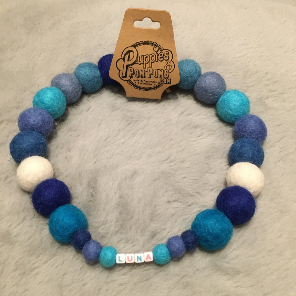 Collare personalizzato per cani con pon pon - Blu