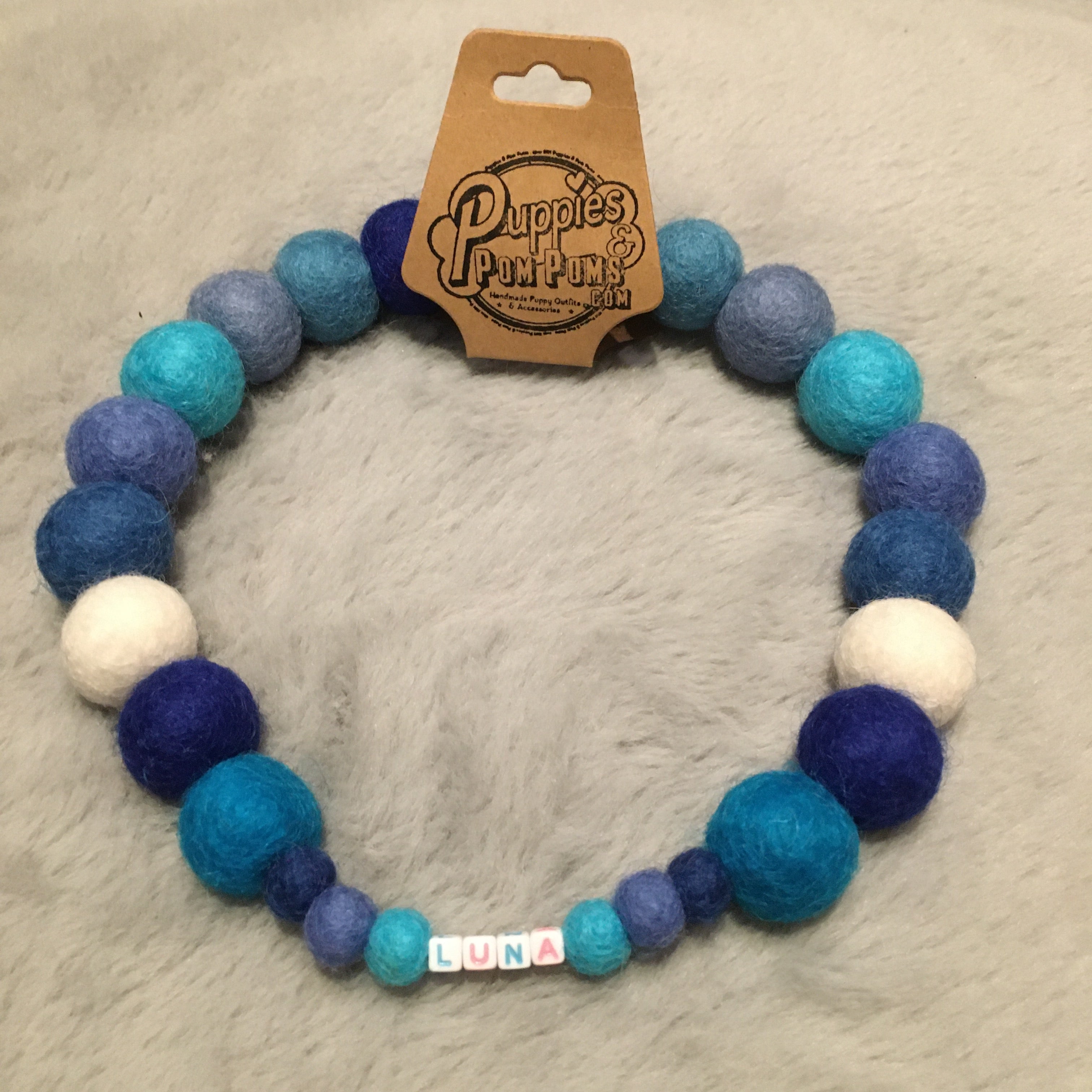 Collare personalizzato per cani con pon pon - Blu