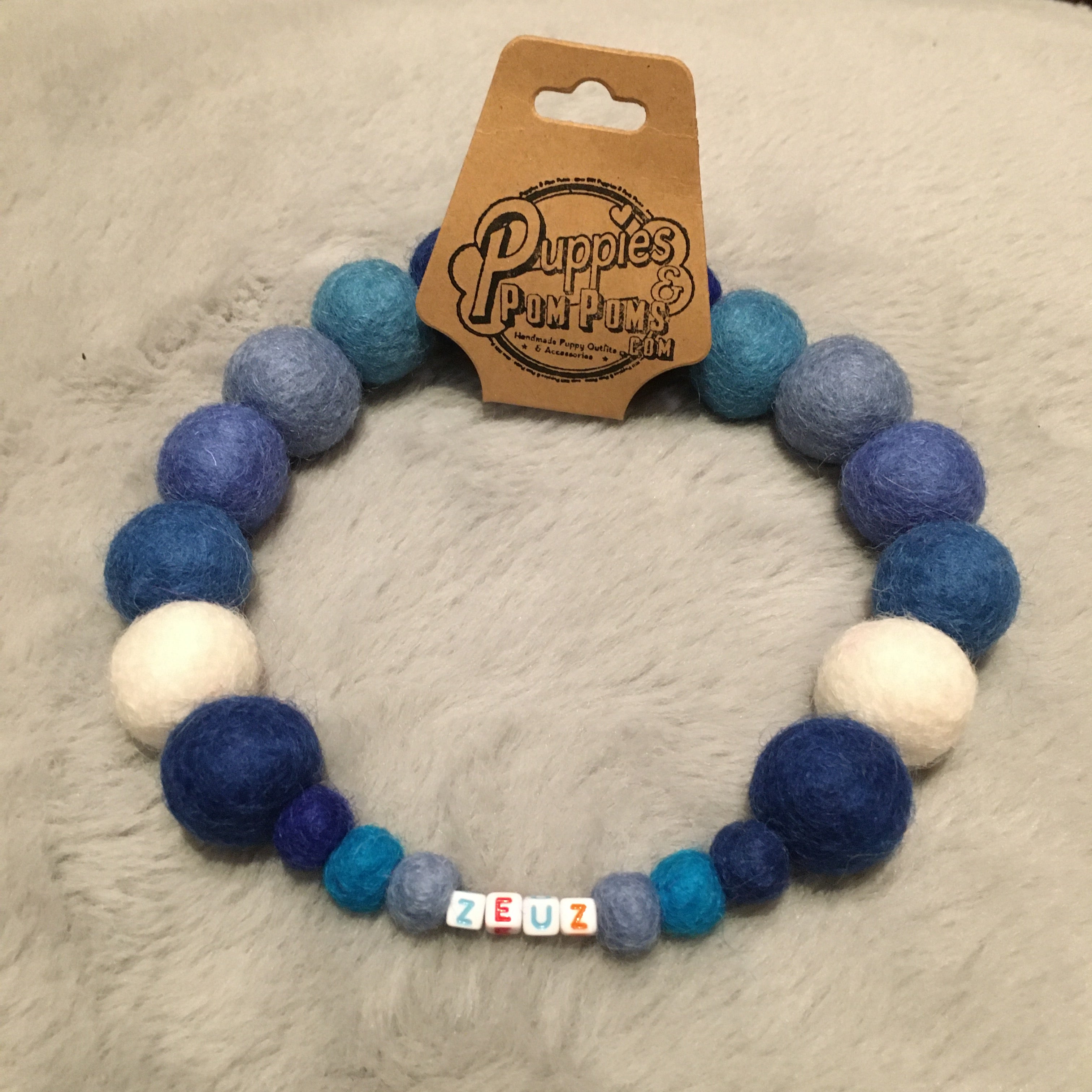 Collare personalizzato per cani con pon pon - Blu