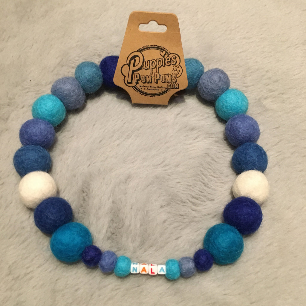 Collare personalizzato per cani con pon pon - Blu