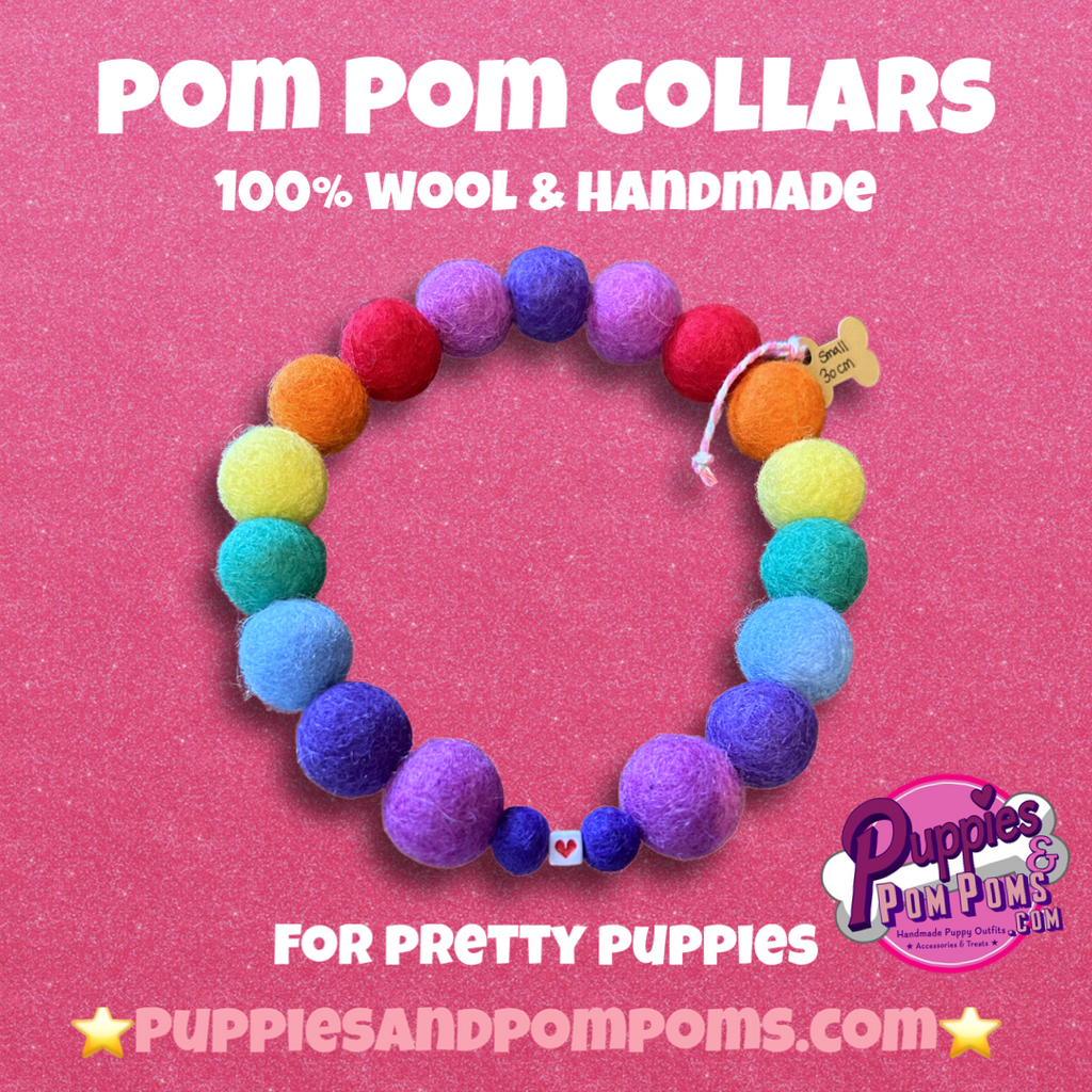 Collar para perro con pompones personalizados - Bolas de 2 cm arcoíris brillantes