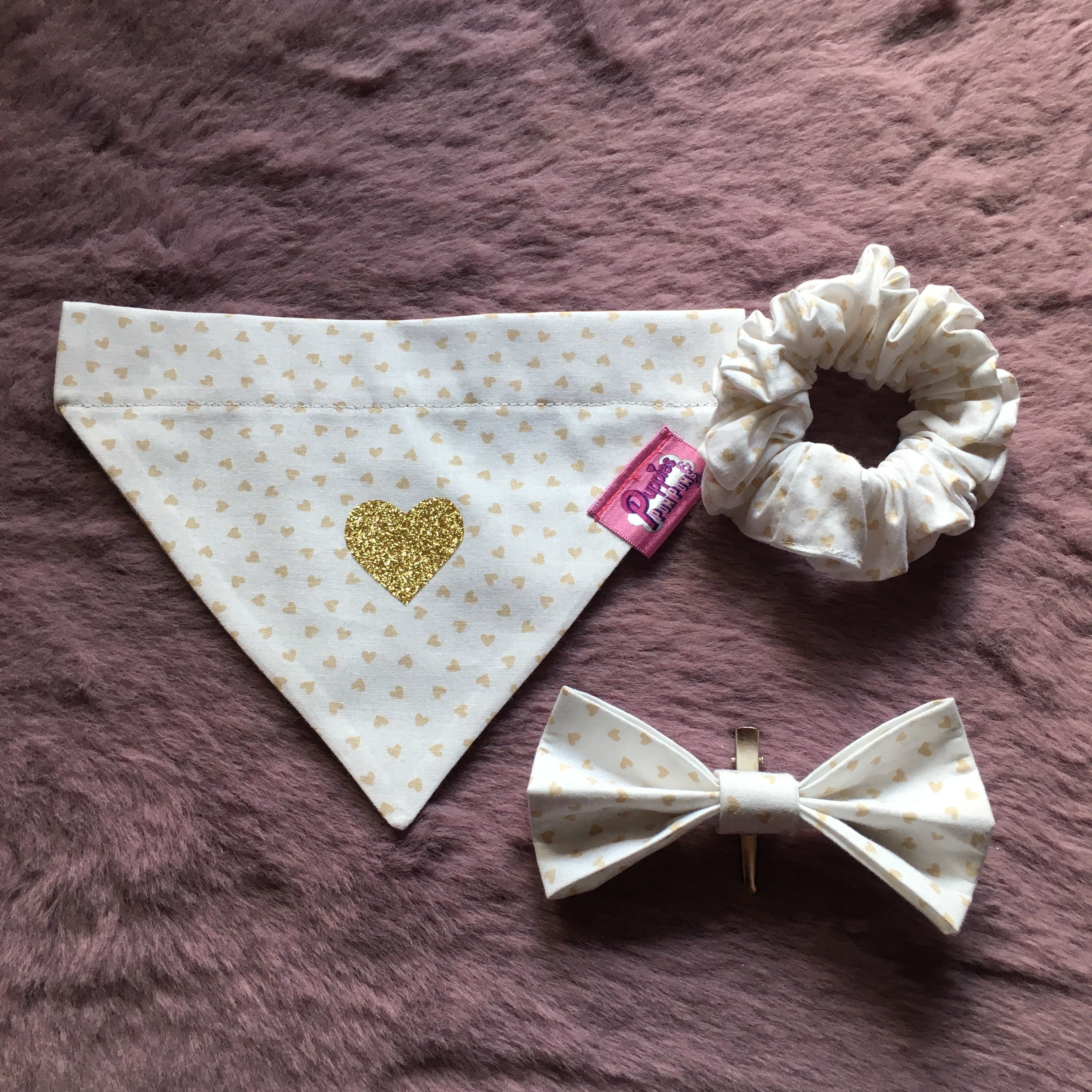 White & Latte Love Hearts Dog Bandana - Slim Opening