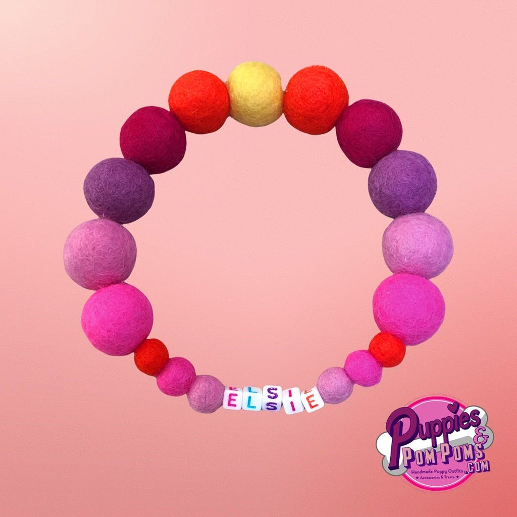 Pink - Personalised Pom Pom Dog Collar